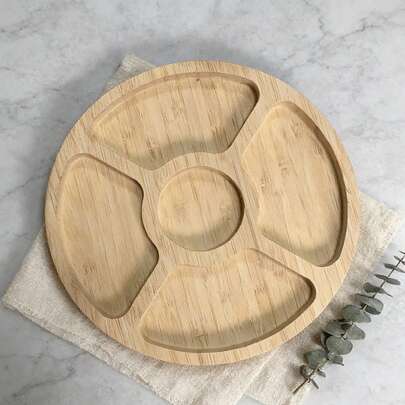 水果盘，早餐餐具配套木托盘，多尺寸餐盘，竹制小吃盘，酒店圆形分隔盘，上菜托盘