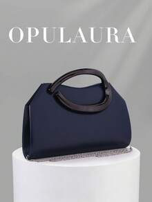 OpulAura 女士优雅藏蓝色真皮手提包，奢华丝绒晚宴包，适合搭配正式礼服、参加婚礼、生日派对和毕业舞会。 - 藏蓝色 - 查看 2