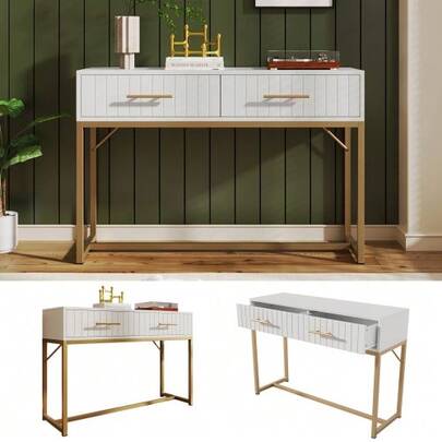 Dressing Table With 2 Drawers, 75cm High, Chest Of Drawers, Bedroom Highboard, White Sideboard, Chest Of Drawers, Dresser For Bedroom, White - H75/W100/D45 Cm