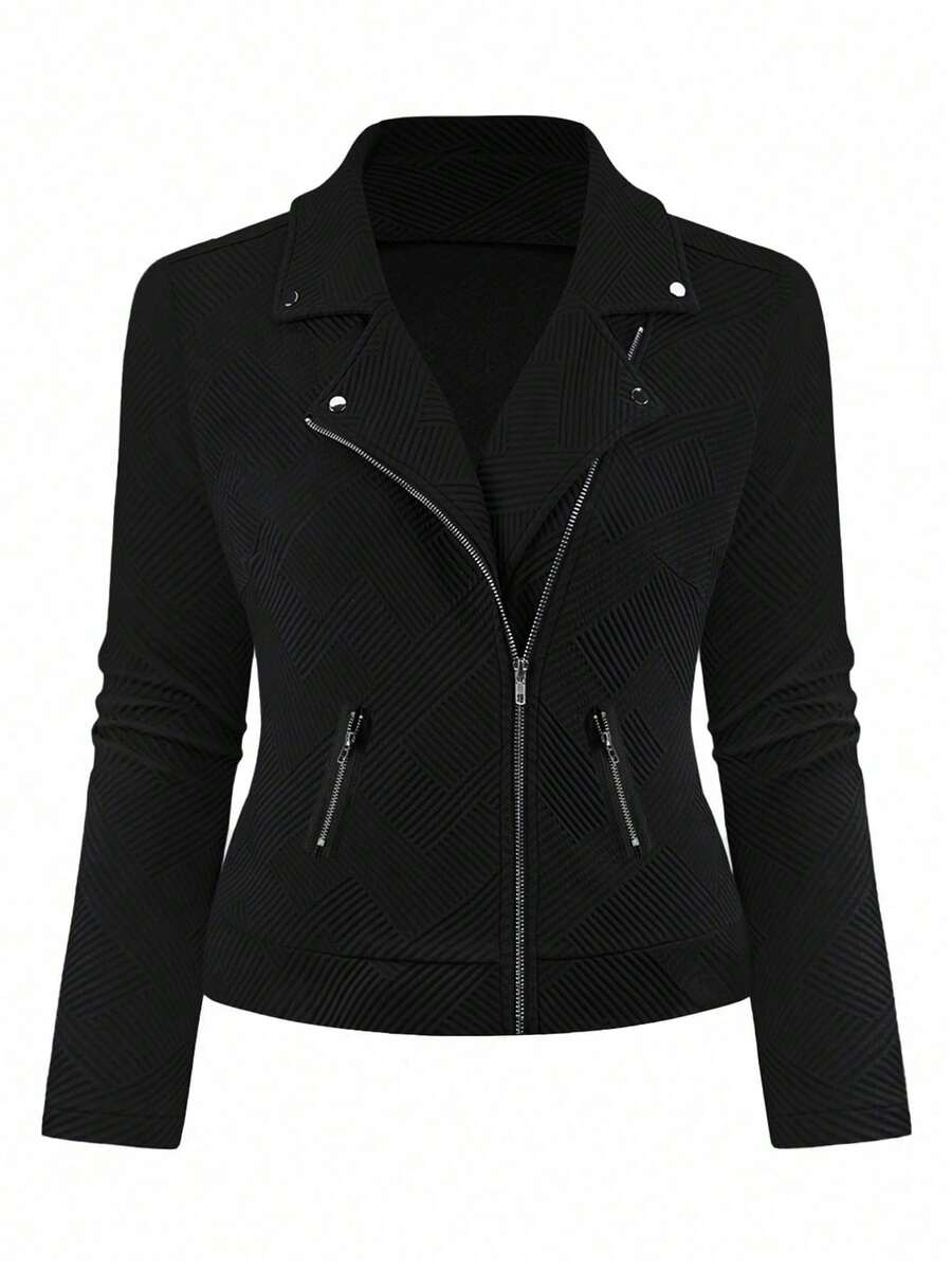 Chaqueta negra elegante, versátil y estilizadora de diseño con sentido de la moda para tallas grandes, para primavera