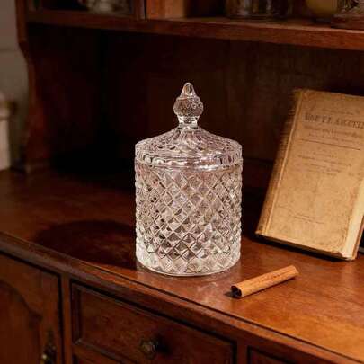 European Style Glass Roman Column Sugar Jar And Sugar Canister, European Style Lidded Storage Jar, Candle Jar, Glass Bottle, Candle Holder Cup