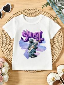 2026 Girl's Summer Soft Casual Round Neck Short Sleeve-Shirt,Rock Band Guitarist Nebula Print Graphic Suitable Casual Street Daily Wear.White - Blanco - Ver 2