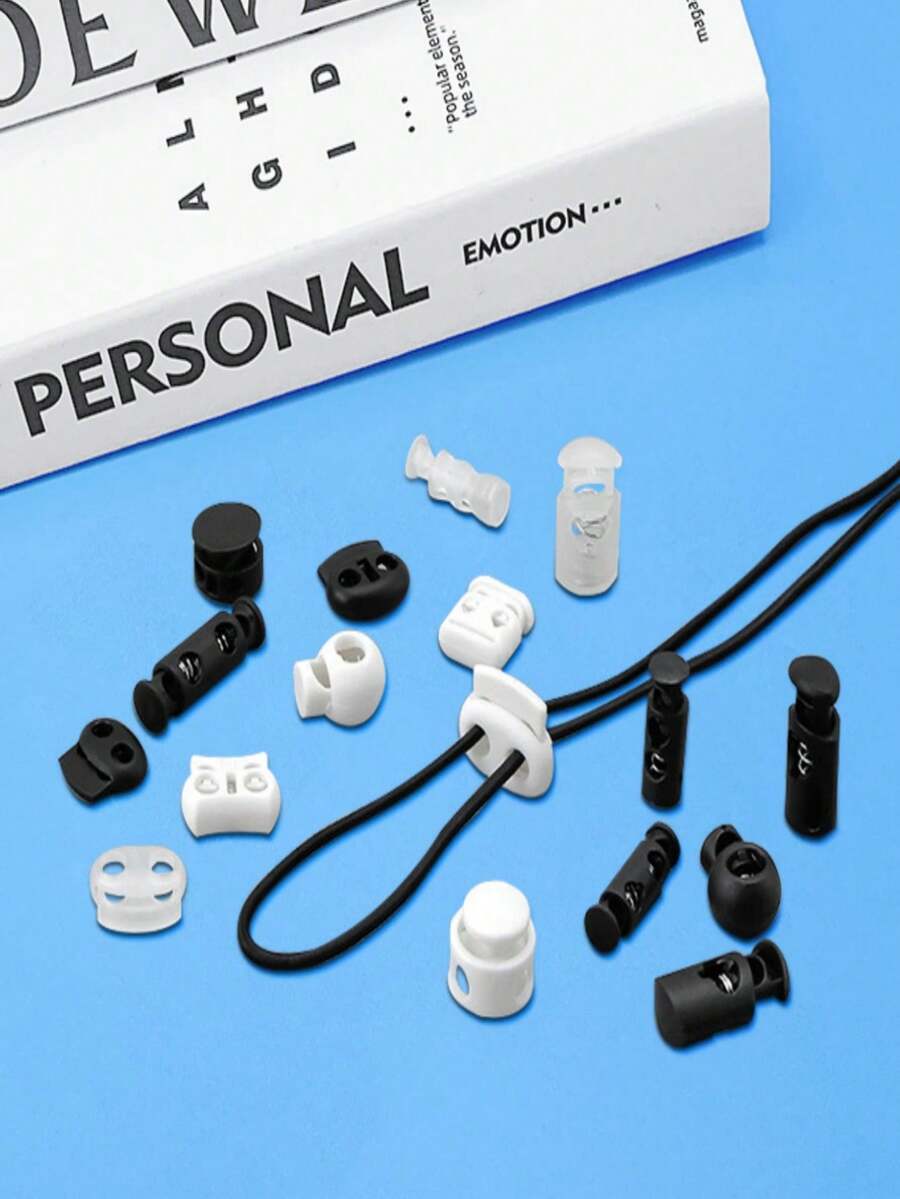 5pcs Plastic Nylon Spring Buckle Drawstring Cord Lock Adjustable Shoelace Fastener, Black