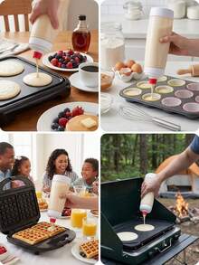 Effortless Baking Bottle With Stainless Steel  For 30s Fast Batter Mixing Sleek Clear Durable Plastic Batter Dispenser For Culinary Enthusiasts And Families Non-Drip Precise Pour Pancake Mixer Bottle Perfect For Crepes Waffles And Breakfast Prep Kitchen Gadgets Baking Bottle - 白色 - 查看 8