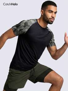 Men's Fitness Compression Shirt, Black Camouflage Sports T-Shirt, Elastic Breathable Quick-Dry, Suitable For Training, Running, Basketball And Daily Wear - Multicolor - View 4