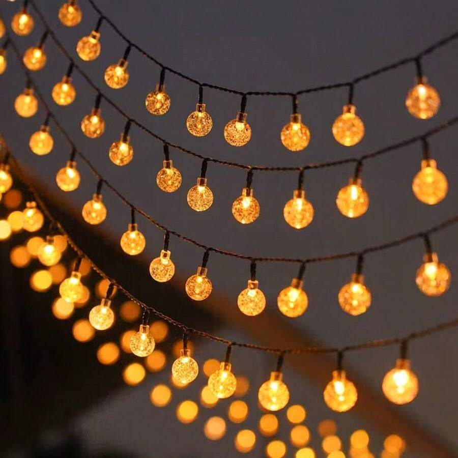 39,3 pies/22,9 pies/16,4 pies Luces de cadena solares con 8 modos de parpadeo y 100/50/20 bolas de burbujas LED, estilo moderno, material de plástico, control de interruptor, adecuado para jardín, Navidad, boda, cumpleaños, decoración de vacaciones - Bola de burbuja solar - Ver 1