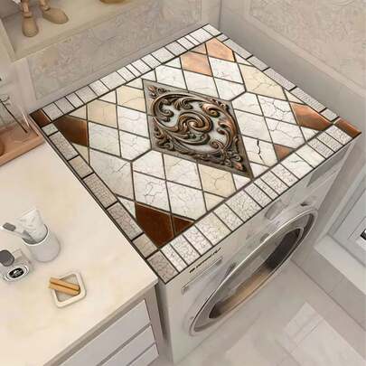 1pc Anti-Slip Laundry Room Floor Mat, Suitable For Washing Machine/Dryer - Cracked Ice Copper Flower Laundry Mat, Decorative Appliance Cover For Washing Machine And Dryer Top, Laundry Room Decor