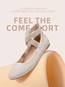 Women's Fashionable & Comfortable Elastic Ankle Strap Flat Shoes - Gold - View 4