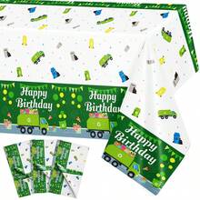 1/3件装垃圾车主题桌布，适用于垃圾车主题生日派对用品，一次性塑料长方形桌布，尺寸137x274厘米 - 彩色 - 查看 9