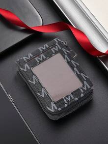 HOVI'S Men's M-Print PU Card Holder, Zipper Closure With ID Window & Multi-Slot Design, Compact 10x7.2cm Organizer For Cards & Cash - Black - View 5