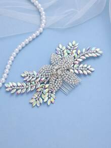1pc Women's Iridescent AB Crystal Leaf Hair Comb, Elegant Bridal Hair Accessory For Wedding, Ball, Party,Festival,Birthday - Color - View 2
