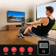 Bakaji Folding Rowing Machine With 8 Resistance Levels And Space-Saving Folding And Moving System With Ergonomic Wheels, Silent Rowing Machine For Home Gym Fitness For Cardio - Black - View 10