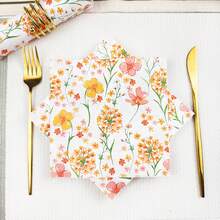 100/60/20pcs 13 * 13 Inch Fresh Watercolor Floral Pattern Disposable Napkins, Including Pink, Yellow, Orange Flowers And Green Branches And Leaves, Suitable For Daily Dining Tables, Afternoon Tea, Picnics, Garden Gatherings, Spring Themed Events, Family Birthday Parties, Wedding Banquets And Restaurant Decoration - View 8