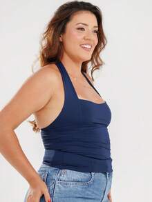 Women's Halter Cropped Top With Halter Neck And Open Back - Summer - Navy Blue - View 3