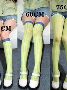Kanroji Mitsuri Over-The-Knee Socks • Anime Cosplay • Green Stripes • JK Silk • - 彩色 - 查看 9