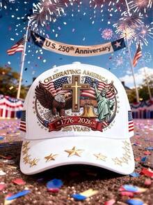 1顶美国建国250周年纪念棒球帽，绣有国旗和老鹰图案，1776-2026独立日纪念休闲可调节爱国帽，男女通用 - A - 查看 11