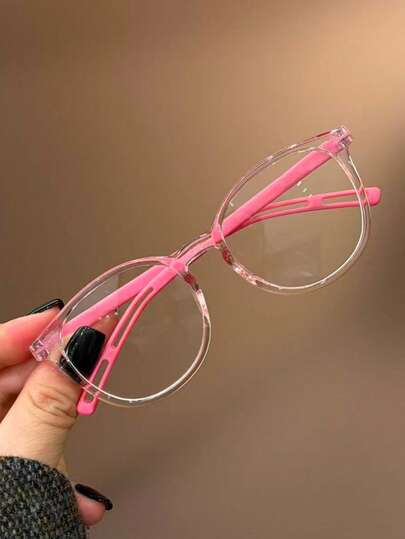 1 pieza Gafas con marco geométrico lindo y lentes transparentes que bloquean la luz azul, adecuadas para lectura diaria, salidas, regalos, accesorios de regreso a la escuela, uso casual, apropiadas para niños y niñas, vida diaria, lectura, ver TV, juegos y uso de teléfono, gafas de moda con lentes transparentes, accesorios para fotos, decoración de atuendo diario
