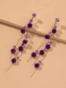 Andkiss Rhinestone Flower Drop Earrings Valentines - 紫色 - 查看 1