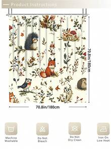 4pcs/Set Forest Animal Pattern Bathroom Shower Curtain Set, Vintage Countryside Style, Includes 12 Hooks, 72"X72", Also Comes With Toilet Seat Cover, Bath Mat And Rug; Made Of High-Quality Polyester Fabric, Washable And Mildew-Resistant, Suitable For Holiday Decoration, Bathroom, Room, Bedroom Decor, Bathroom Accessories, Kitchen Decor, Western-Style Bedroom Curtains, Western-Style Residence And Mother's Day Theme Decoration. - Fox - View 14