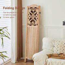 4 Panel Room Divider Fully Assembled, Carved Room Dividers And Folding Screens, 5.6Ft Wood Room Divider Screen Freestanding Partition Wall Dividers For Home Bedroom Office, Natural - Natural - View 6