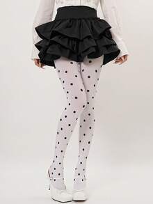 1双女士80D奶牛纹连裤袜，天鹅绒白色波点紧身裤，纯正学院风，适合可爱女孩装扮 - 彩色 - 查看 1