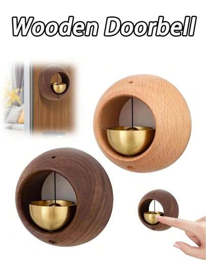 1pc Wooden Elegant Dopamine Doorbell Decor Wall Clock, Suitable For Door And Fridge, Cute Magnetic Doorbell, Brass Hand Bell, Unique Gift