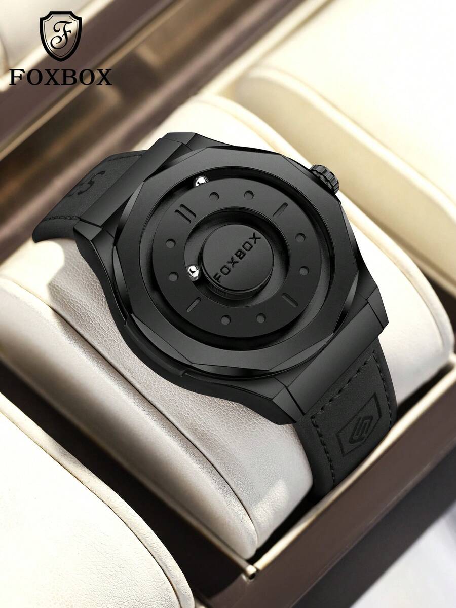 Foxbox LIGE Men's Quartz Watch Retro Cool Dial Display Design Blind Touch Waterproof Rotating Magnetic Bead Watch