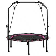 98tsada 40 Inch Mini Fitness Trampoline Fitness Rebounder With Adjustable Handrail Foldable Trampoline For At-Home Workout Max. Load 264.6 Lb - Pink Black - View 2