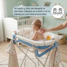 Bañera de Bebé Essencs con Cojín Reductor y Soporte Plegable BATHBY | Pack Completo para Recién Nacidos | Bañera Ligera, Compacta y Ergonómica | Soporte Elevado, Estable y Fácil de Guardar - Bañera con Soporte Azul - Ver 4