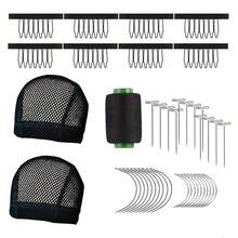 Bộ mũ đan màu đen, bao gồm 2 mũ móc, 6 kẹp vải và 1 hộp kim chỉ để làm tóc giả. - Xem 9