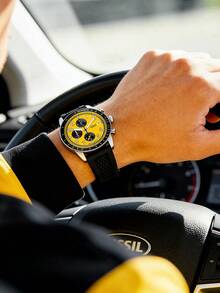 Fossil Đồng hồ thể thao nam mặt vàng, chronograph, dây đeo silicon đen, máy quartz có chức năng đo tốc độ, phụ kiện phong cách đường phố cá tính, phù hợp cho các lễ hội âm nhạc, tiệc tùng, mua sắm thành phố, món quà tuyệt vời cho bạn trai, thanh thiếu niên, lễ tốt nghiệp, ngày Valentine. - Màu vàng - Xem 9