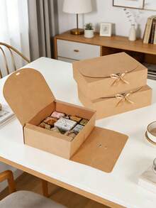 Kraft Paper Gift Box With Lid & Ribbon Closure - Large Vintage Folding Gift Box For Candles, Soaps & Journals, -Friends Presentation Box For Wedding, Party & Home Decor - Camel + Camel Ribbon - View 8