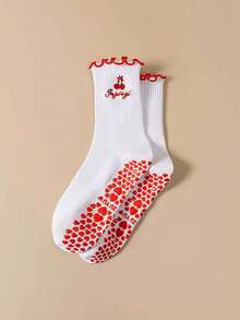 1/4双装女士防滑瑜伽舞蹈袜，可爱荷叶边刺绣中筒运动袜，采用硅胶防滑设计，适合瑜伽、普拉提、舞蹈、健身、孕期、医院等多种场合。 - 白色 - 查看 2