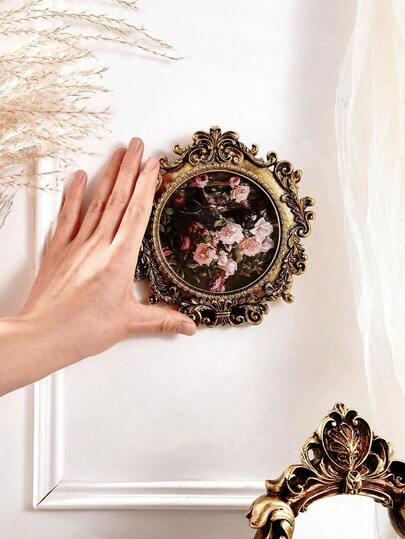 1pc Vintage Elegant Round Photo Frame, Suitable For Room Decor, Home Decor, Office And Students, Garden, Flag, Plant Pot, Pool, Vase, Storage, Wedding Decor, House Decor, Jewelry Organizer, Party Decorations, Gifts For Family And Friends (No Electricity Required)