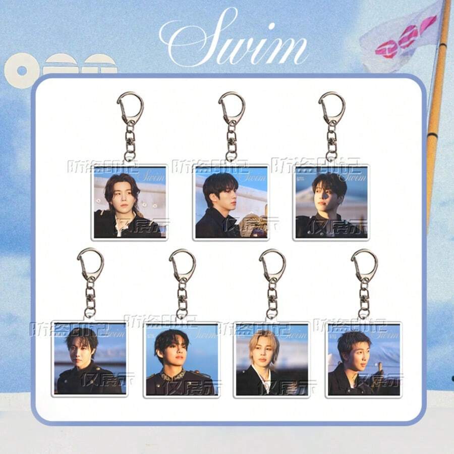 1个BT/S ARIRANG SWIM专辑钥匙扣，RM Jin J-Hope Jimin V K-Pop亚克力钥匙圈包挂件，ARMY礼物，适合生日礼物和收藏 - 彩色 - 查看 1