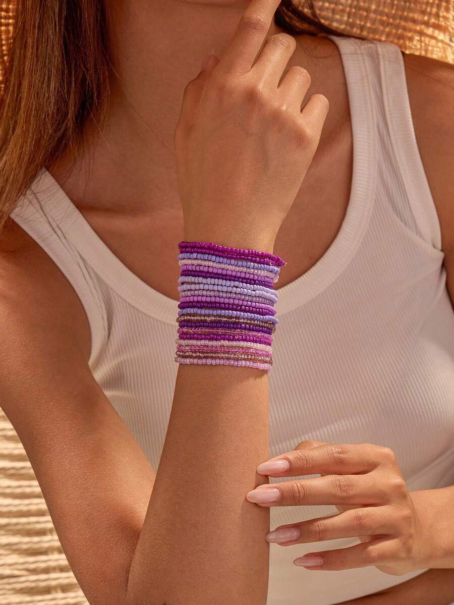 20pcs Bohemian Style Beaded Stacking Bracelets For Women - Purple - View 1