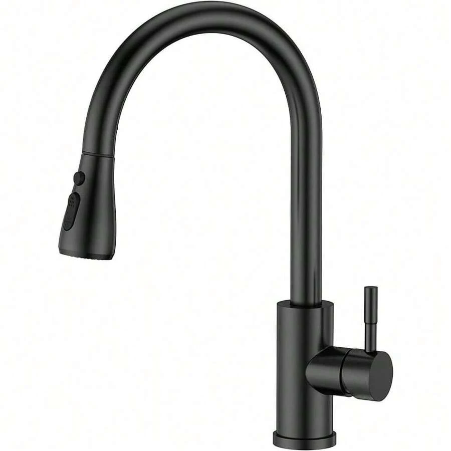 360° Kitchen Sink Mixer Taps Pull Out Spout Spray Single Lever Modern Mono Tap - Black - View 1