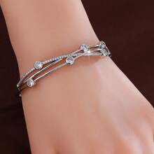 1pc Criss-Cross Design Starry Cubic Zirconia Inlaid Bracelet, Casual Gift For Women - Multicolor - View 7