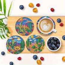 8件套DIY钻石画杯垫套装，圆形闪亮钻石表面，强力背胶，工具齐全，适合初学者，减压手工，新年、情人节、圣诞节、教师节礼物，家居装饰杯垫，送给家人、朋友、女朋友、老师 - 彩色 - 查看 4
