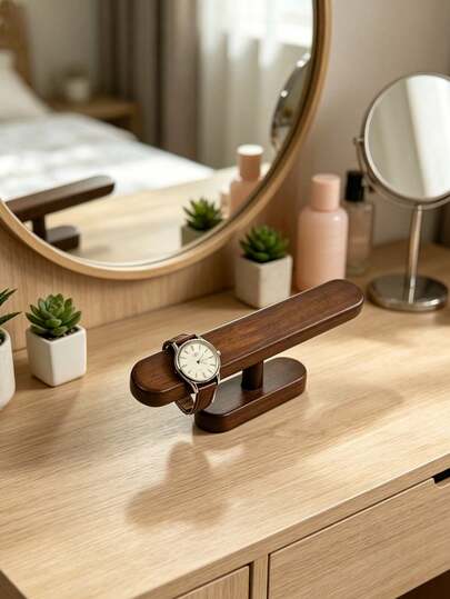 1个复古风格棕色实木手表架,男女通用手表展示架,桌面收纳装饰品,适用于家居、梳妆台、桌面、玄关、浴室,节日礼品