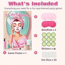 Bộ trò chơi tiệc spa 1 món - 36 miếng dán hình dưa chuột kèm poster mặt nạ, mặt nạ mắt và sticker - Hoàn hảo cho các sự kiện hóa trang và tiệc spa. Trò chơi Ghim Dưa Chuột - Áp phích SPA - Xem 5