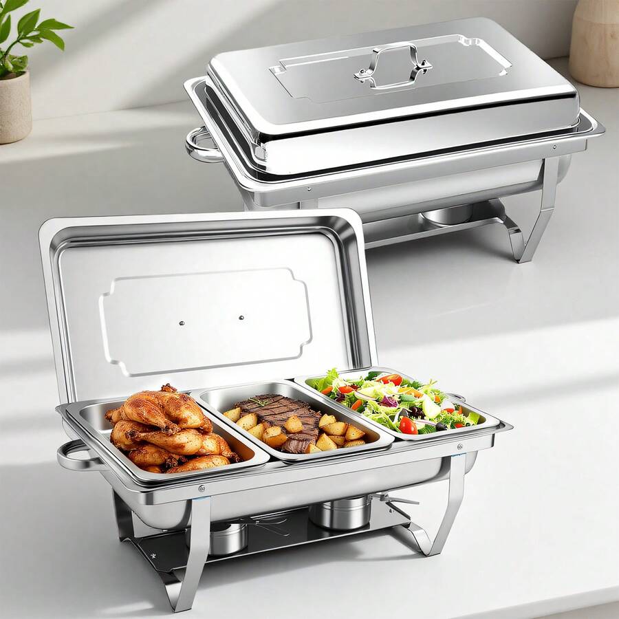 Chafing Dish Buffet Set Of 2Pack,316 Stainless Steel Chafer Buffet Servers And Warmers Sets With Lid Folding Frame, Rectangular Chafing Dishes For Parties, Weddings, Catering Events, Silver (3*1/3 ) - 3*1/3 - View 1