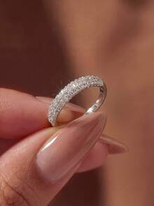 1 buah Cincin Wanita Perak Murni Melengkung dengan Inlay, Cocok untuk Hari Valentine/Ulang Tahun/Hadiah Pasangan, Dapat Ditumpuk untuk Membuat Cincin Tipis Romantis DIY, Hadiah Perhiasan yang Indah - melengkung - View 7