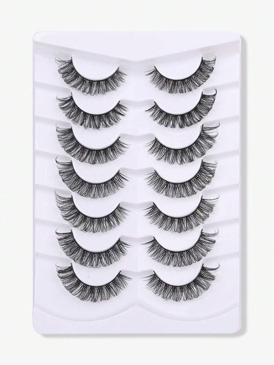 7 Pairs Cartoon Cross Design False Eyelashes, Suitable For Vacation, Festivals, Dates And Other Makeup Occasions, Enhance Eye Effect - Black - View 1