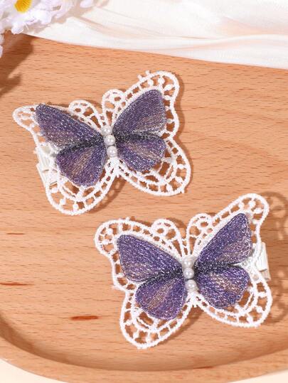 2pcs Lace Butterfly Hair Clips For Girls,Purple Clips For Hair,Pearl Decor Barrettes,Exquisite Super Fairy Hairpins,Elegant Fashion Butterfly Hair Accessories For Daily Life,Gatherings,Photography,French Retro Portraits,Graduation Ceremonies