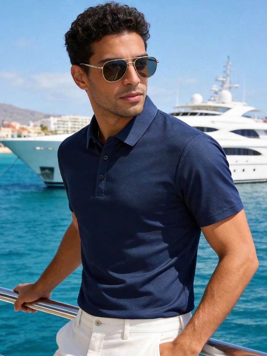 Men's Sports Polo Shirt Short Sleeve Quick Dry Outdoor Business Casual Breathable T-Shirt Summer - Navy Blue - View 1