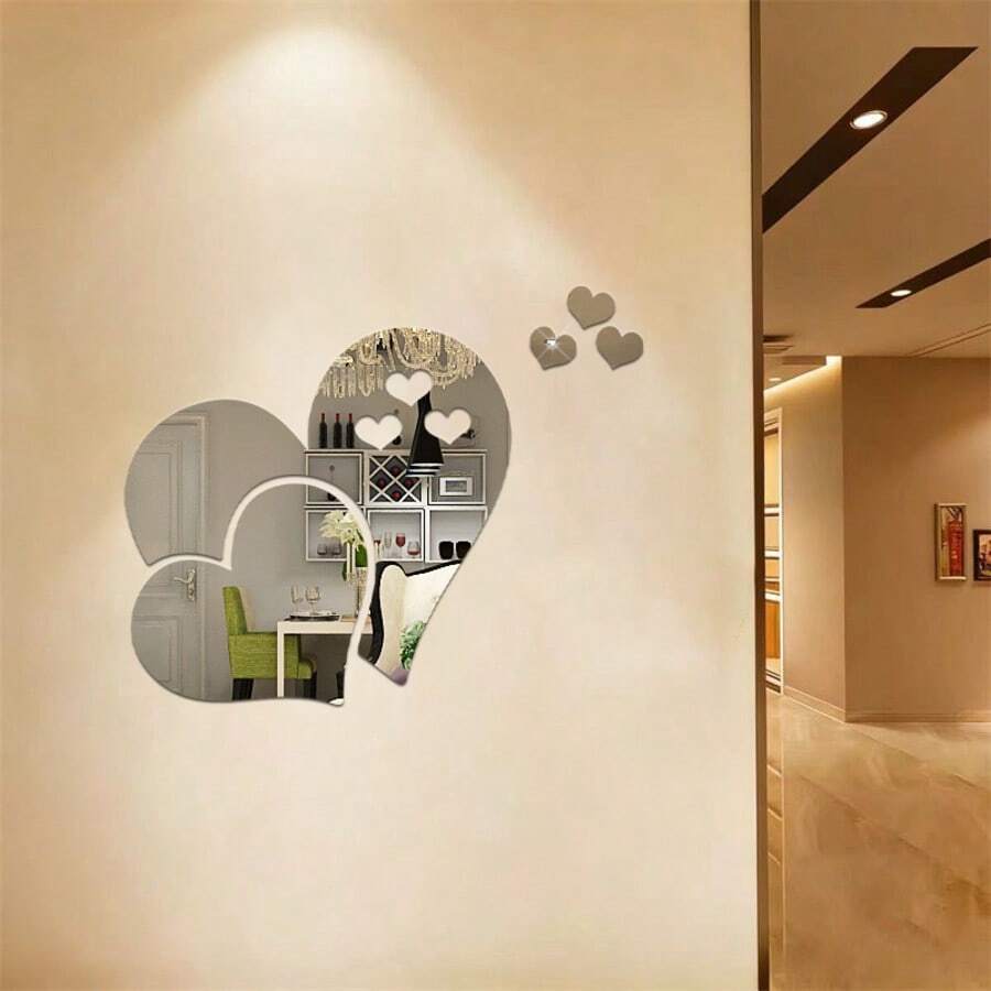 1pc Acrylic Heart-Shaped Mirror Wall Sticker, Suitable For Foyer, Living Room, Dining Room, Bedroom Wall Decor, Home Decoration - A - View 1