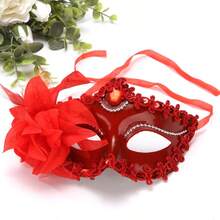 One Elegant Gold/Silver/Red Venetian Mask, Available In Multiple Colors, Adorned With Feathers, Flowers, And Crystal Jewels, Perfect For Halloween Parties, Weddings, And Cosplay. - 查看 7