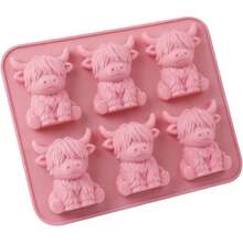 Reusable Silicone Tray In Mini Highland Cow 3D Design. Perfect For Whiskey, Cocktails And Coffee, Great For Party & Birthday Presents - Pink - View 7