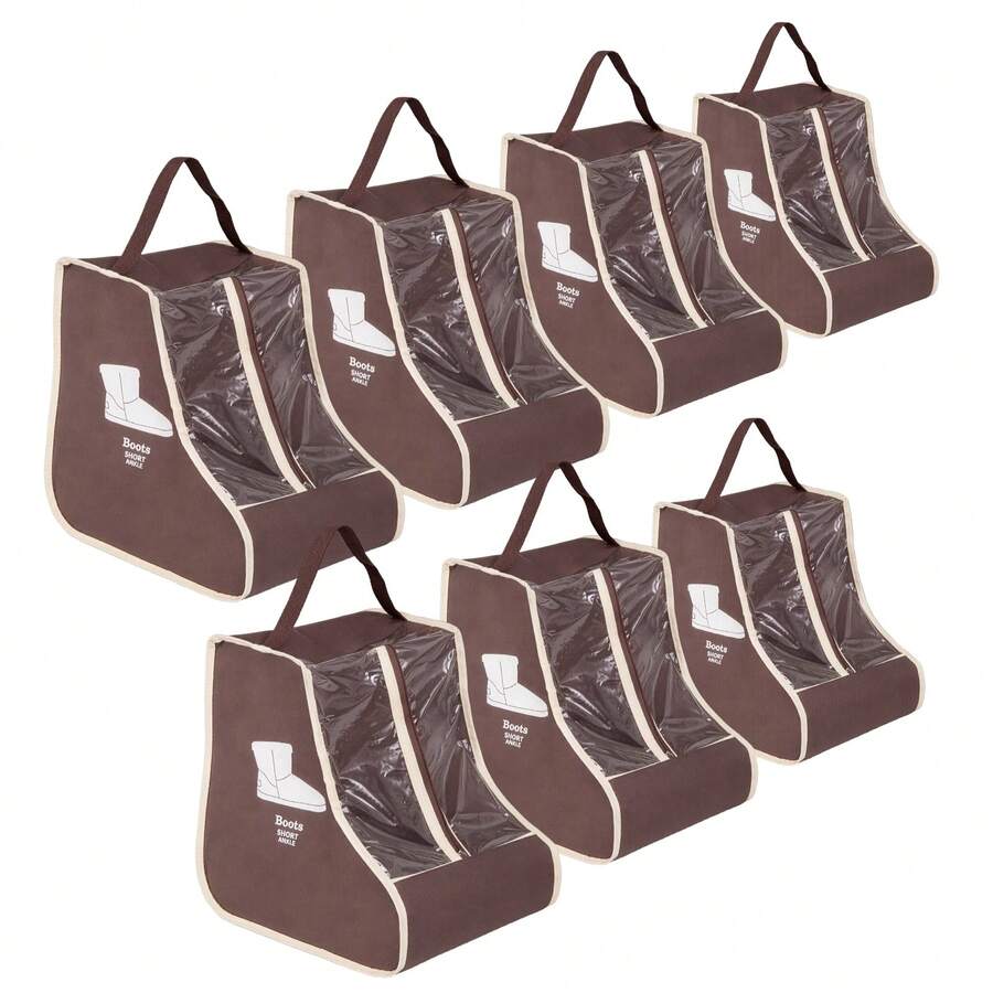 Welly Boot Bag, Knee High Boot Storage Bags With Handle & Clear Window, Waterproof Dustproof Shoe Protector - Brown - View 1
